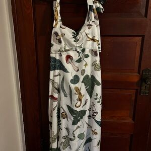 CoraMoon Botanical Print Maxi Dress - White and Green